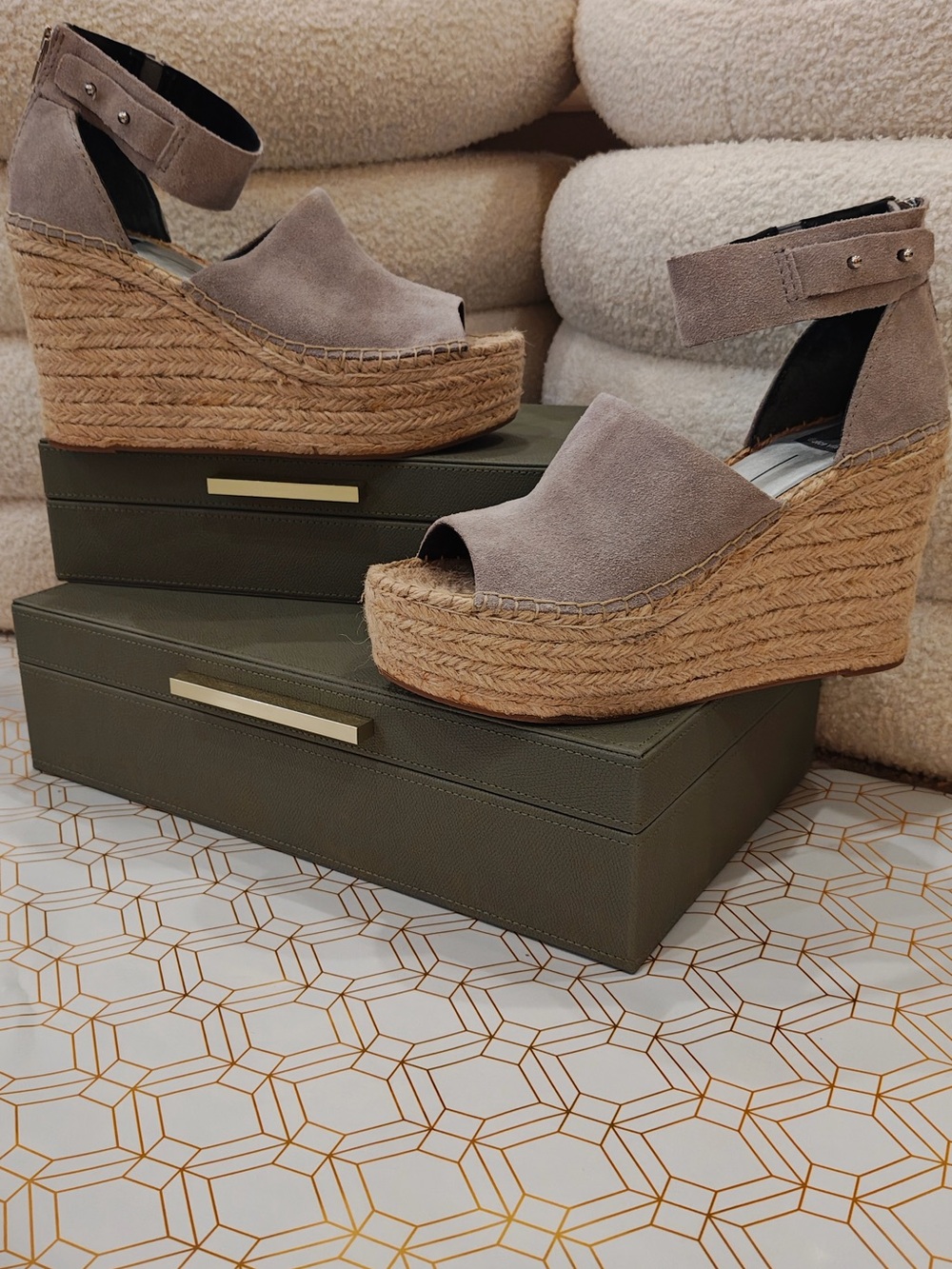 Dolce Vita Taupe Suede Espadrille Wedge Sandals